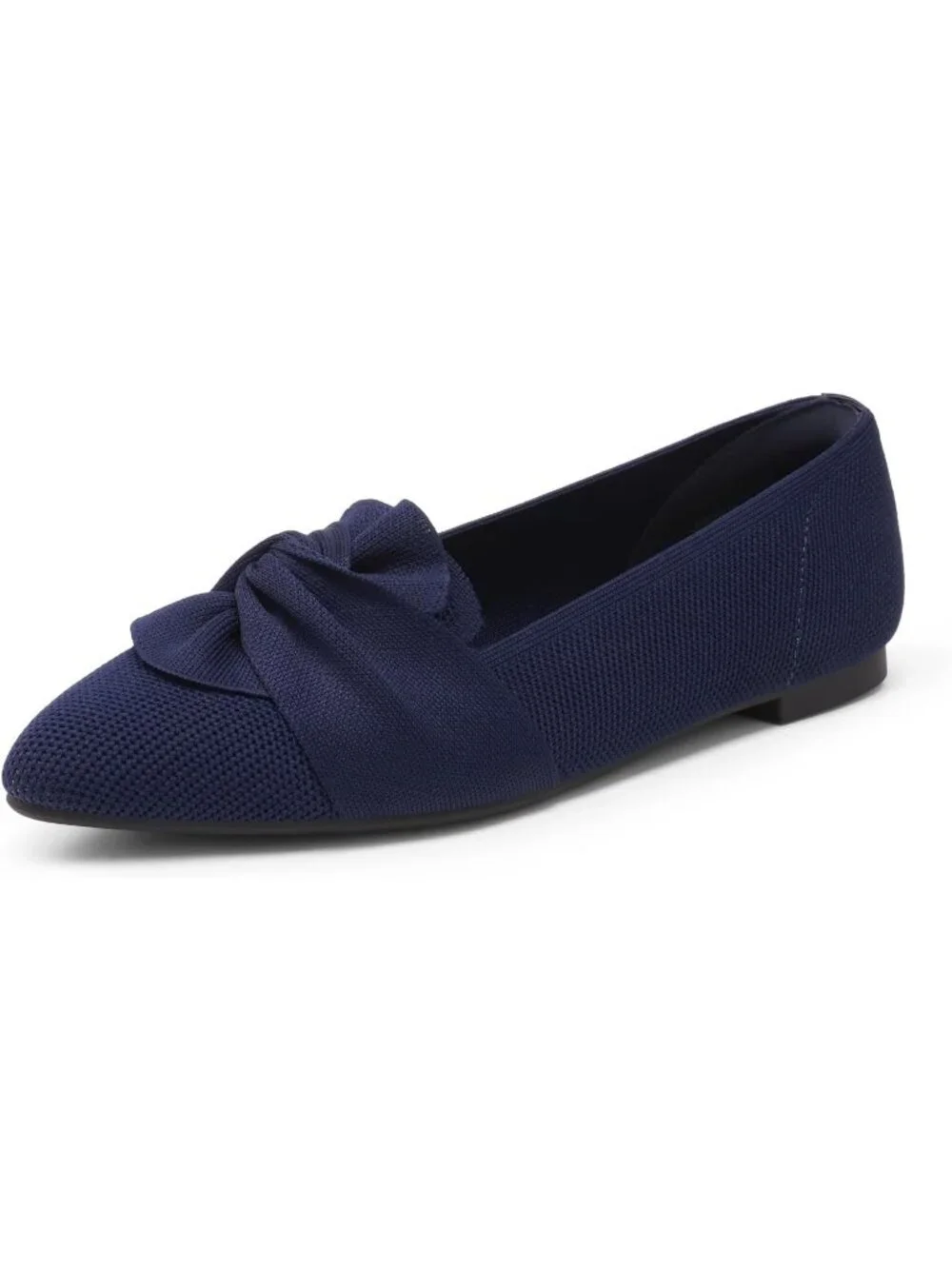 Women's Navy Foldable Bow Pointed Toe Ballet Flats Knit Cushioned Comfort Shoes